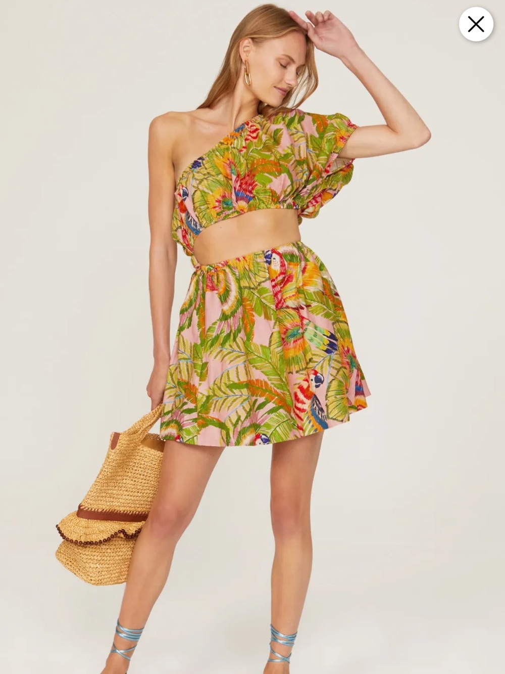 Farm Rio Macaw Leaves Mini Dress Size XS